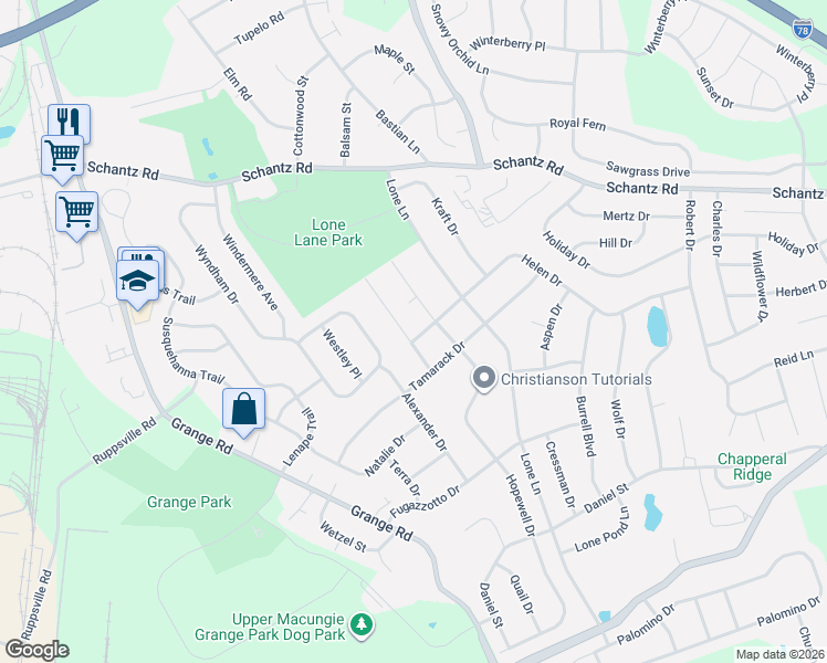 map of restaurants, bars, coffee shops, grocery stores, and more near 192 Forsythia Lane in Allentown