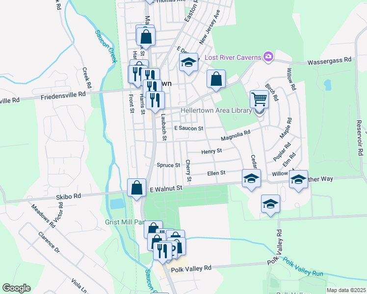 map of restaurants, bars, coffee shops, grocery stores, and more near 250 Cherry Street in Hellertown