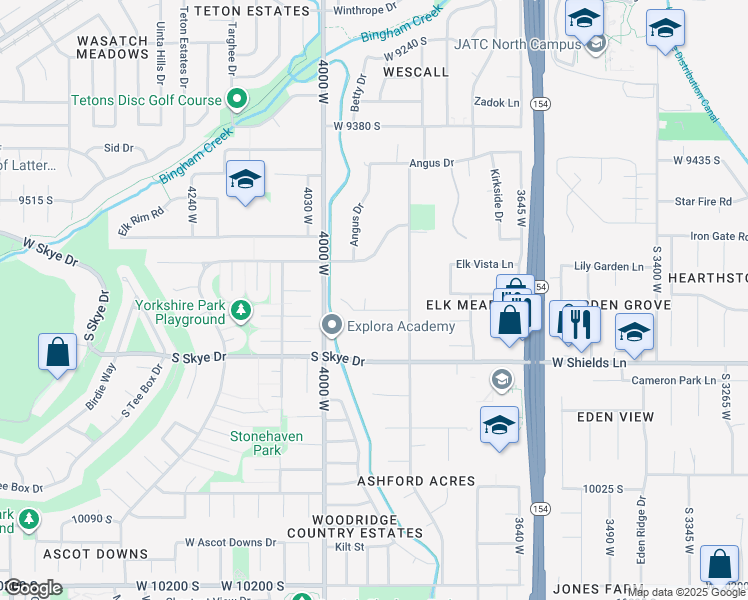 map of restaurants, bars, coffee shops, grocery stores, and more near 3908 Graymalkin Circle in South Jordan