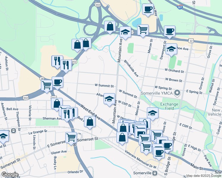 map of restaurants, bars, coffee shops, grocery stores, and more near 228 Altamont Place in Somerville