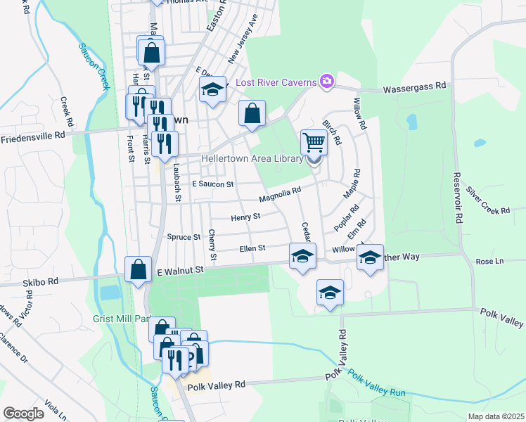 map of restaurants, bars, coffee shops, grocery stores, and more near 533 Henry Street in Hellertown