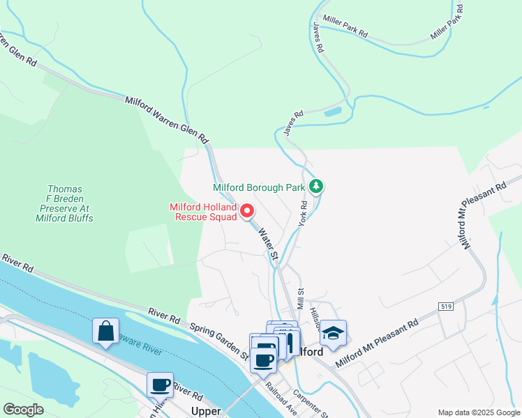 map of restaurants, bars, coffee shops, grocery stores, and more near 159 Preston Road in Milford
