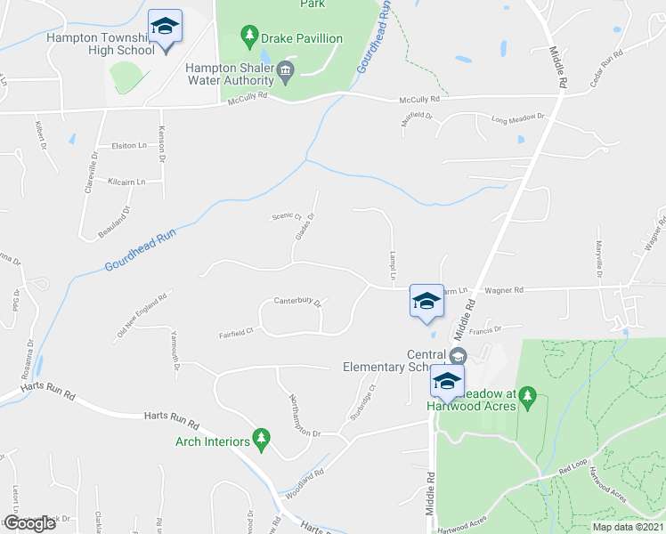 map of restaurants, bars, coffee shops, grocery stores, and more near 3169 Henrich Farm Lane in Hampton Township