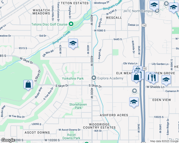 map of restaurants, bars, coffee shops, grocery stores, and more near 4023 Severn Circle in South Jordan