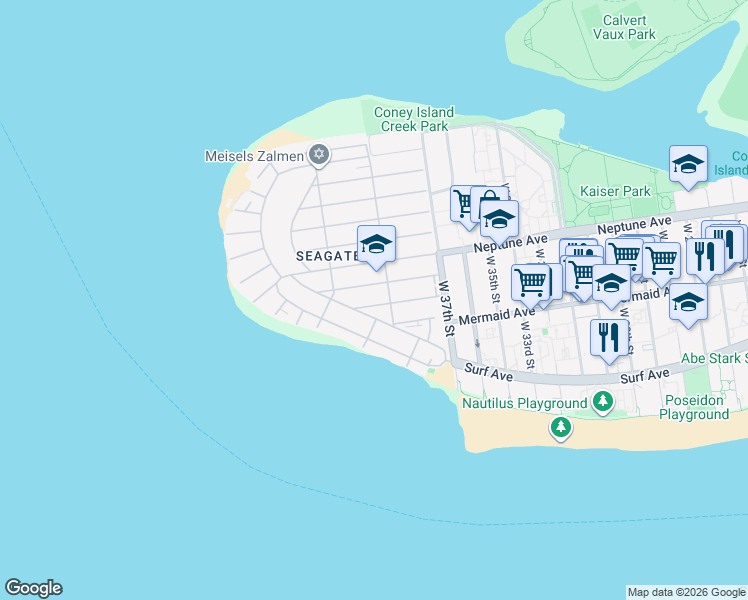 map of restaurants, bars, coffee shops, grocery stores, and more near 3811 Surf Avenue in Brooklyn