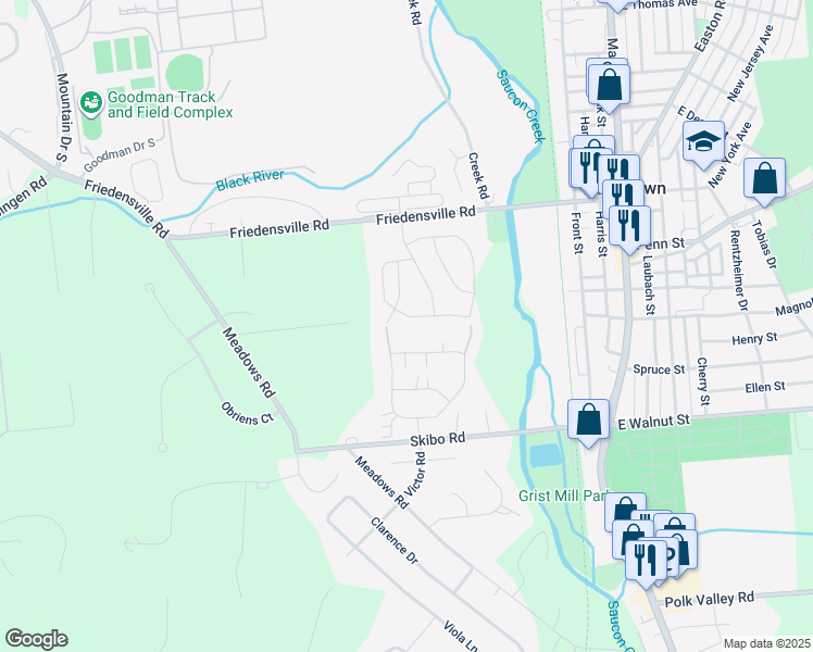 map of restaurants, bars, coffee shops, grocery stores, and more near 1826 Mansfield Street in Hellertown