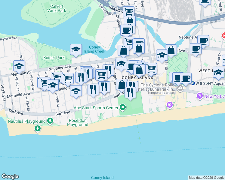 map of restaurants, bars, coffee shops, grocery stores, and more near 2007 Surf Avenue in Brooklyn