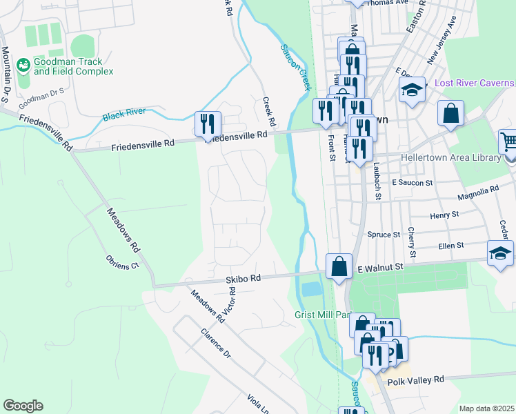 map of restaurants, bars, coffee shops, grocery stores, and more near 1891 Caryn Drive in Hellertown