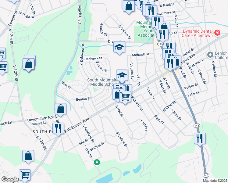 map of restaurants, bars, coffee shops, grocery stores, and more near 709 West Emaus Avenue in Allentown