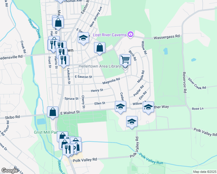 map of restaurants, bars, coffee shops, grocery stores, and more near 557 Henry Street in Hellertown