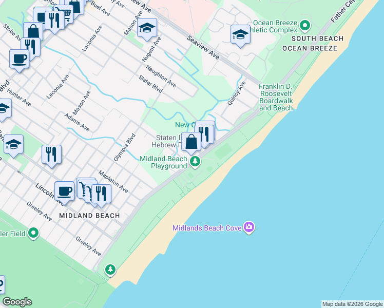 map of restaurants, bars, coffee shops, grocery stores, and more near in Staten Island