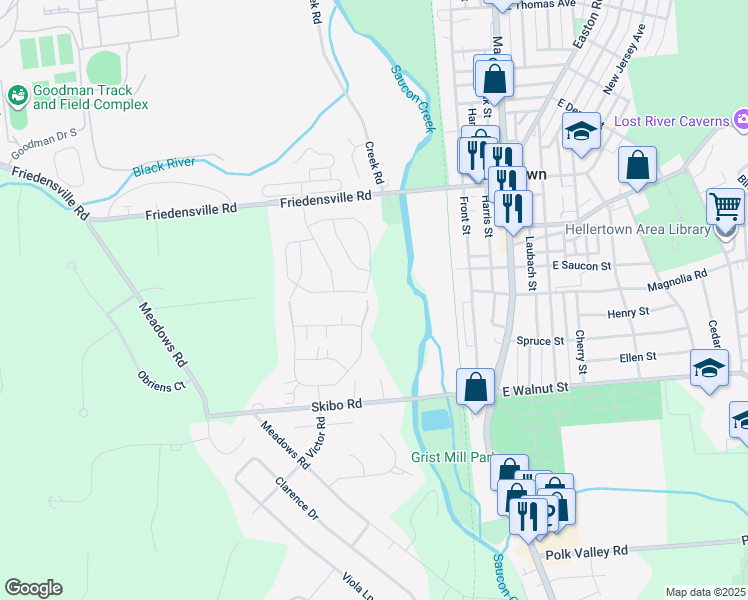 map of restaurants, bars, coffee shops, grocery stores, and more near 1897 Caryn Drive in Hellertown