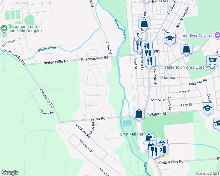 map of restaurants, bars, coffee shops, grocery stores, and more near 1897 Caryn Drive in Hellertown