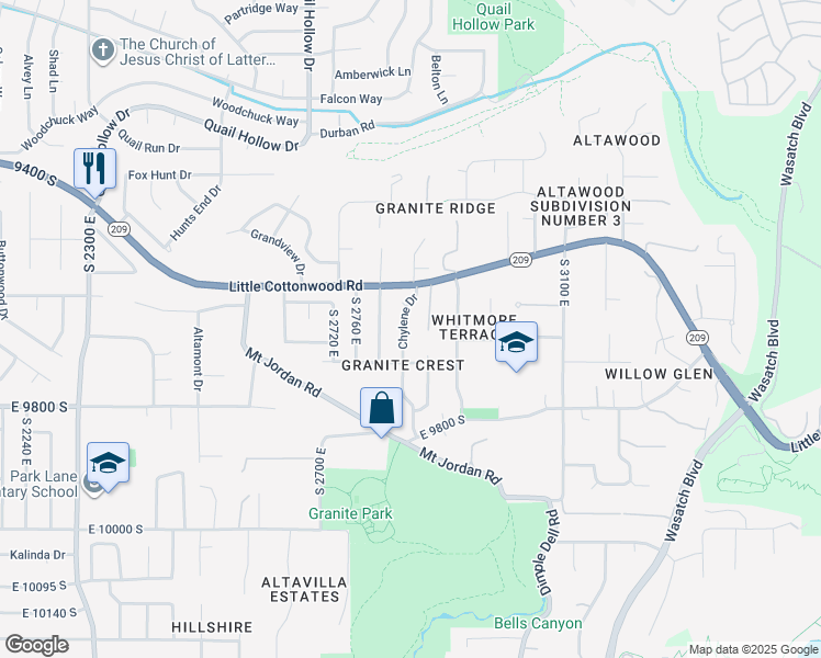 map of restaurants, bars, coffee shops, grocery stores, and more near 9673 Chylene Drive in Sandy