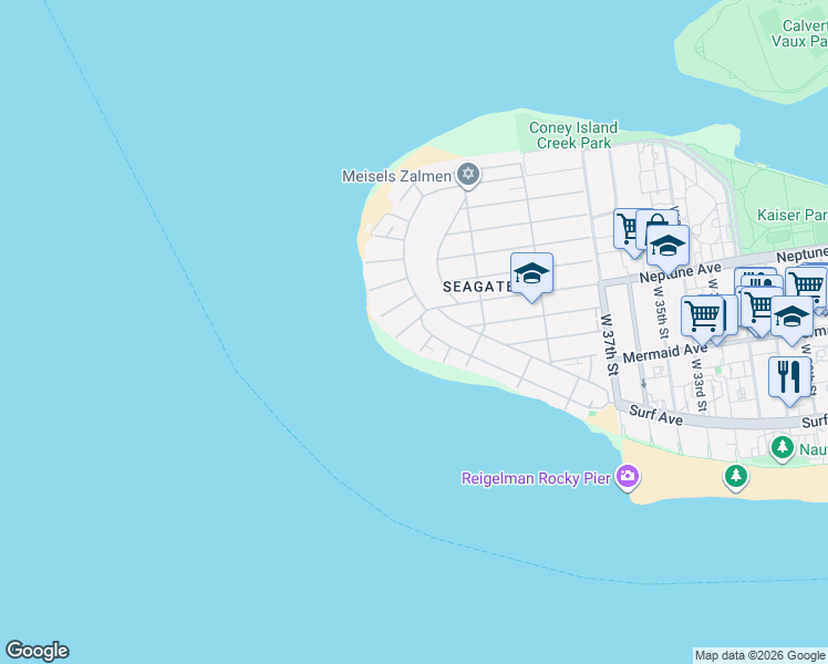 map of restaurants, bars, coffee shops, grocery stores, and more near 4409 Beach 49th Street in Brooklyn