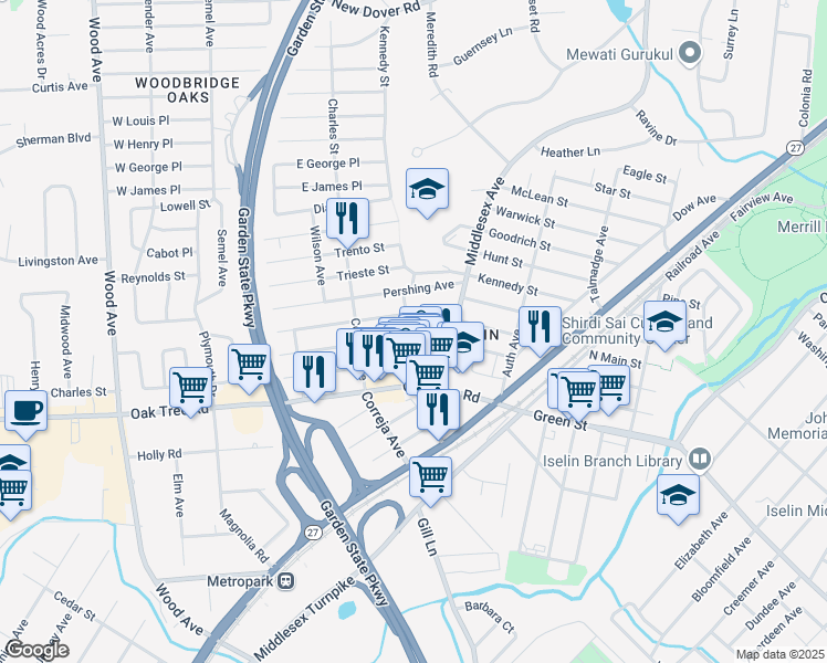 map of restaurants, bars, coffee shops, grocery stores, and more near 52 Marconi Avenue in Woodbridge Township