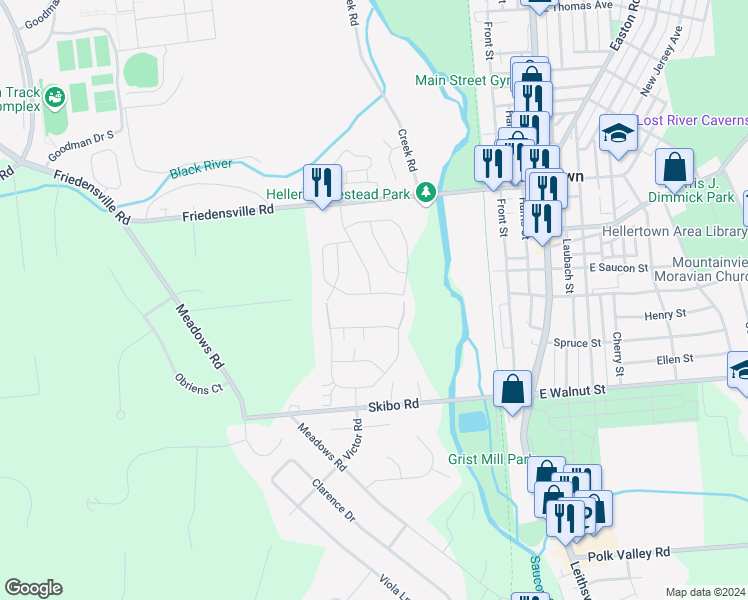 map of restaurants, bars, coffee shops, grocery stores, and more near 1862 Mansfield Street in Hellertown