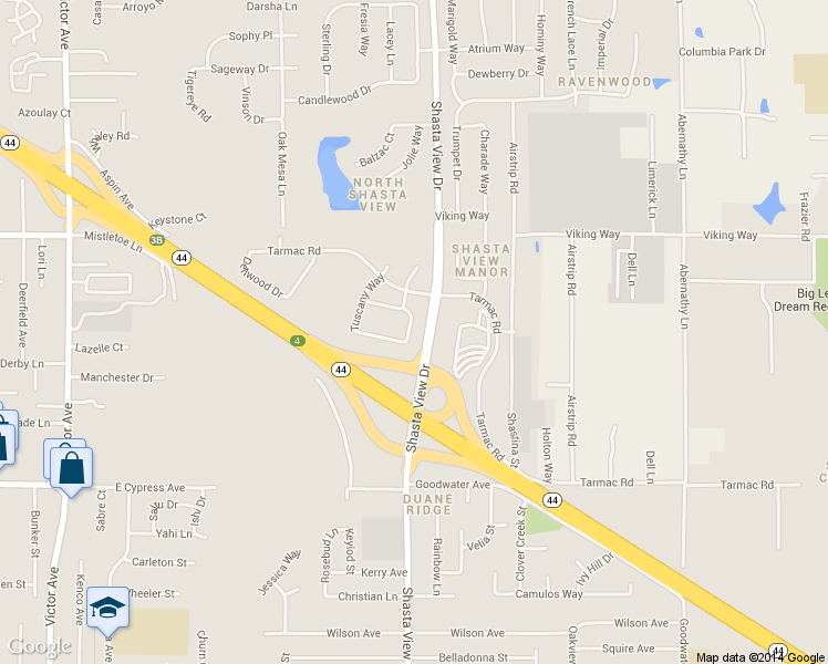 map of restaurants, bars, coffee shops, grocery stores, and more near 2177 Vienna Way in Redding