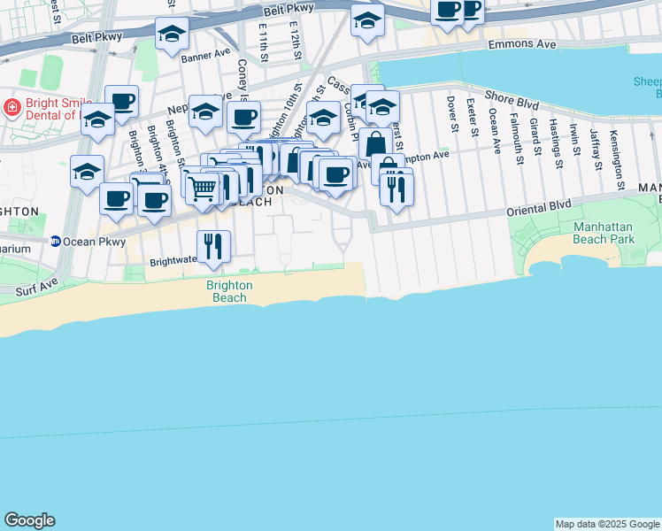 map of restaurants, bars, coffee shops, grocery stores, and more near 3317 Coney Island Avenue in Brooklyn