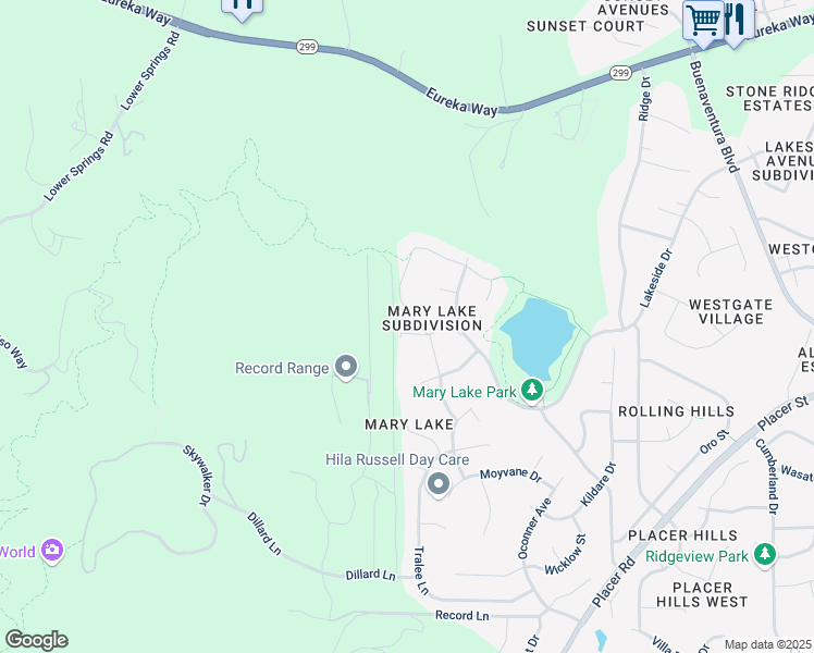 map of restaurants, bars, coffee shops, grocery stores, and more near 1542 Brinn Drive in Redding