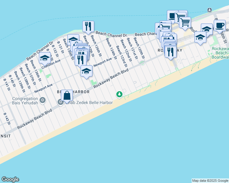 map of restaurants, bars, coffee shops, grocery stores, and more near 1-40 Beach 127th Street in Queens