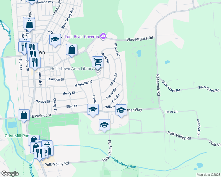 map of restaurants, bars, coffee shops, grocery stores, and more near 832 Maple Road in Hellertown