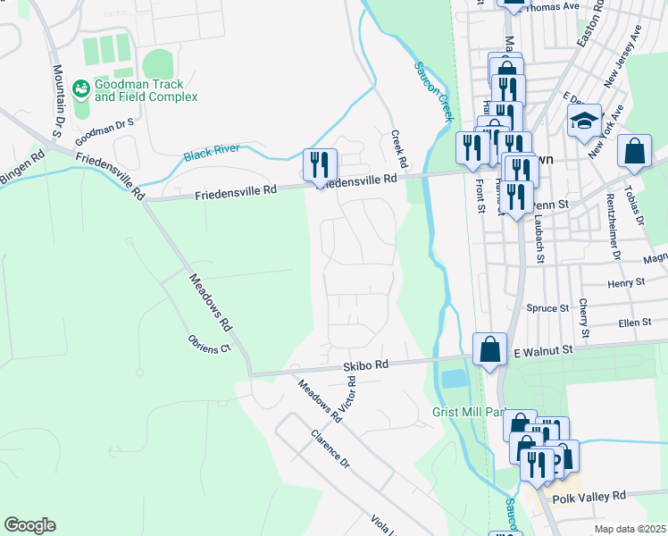 map of restaurants, bars, coffee shops, grocery stores, and more near 1917 Willings Lane in Hellertown