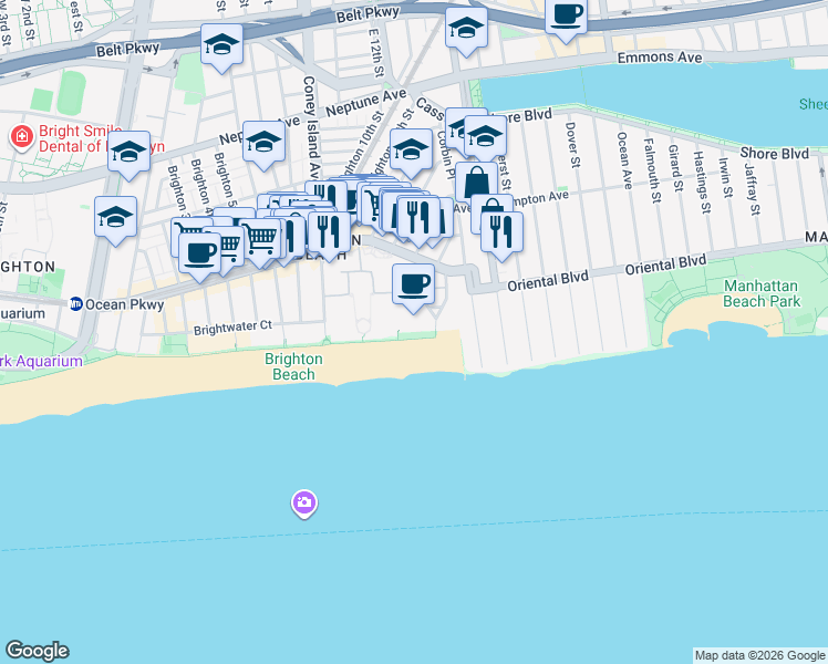 map of restaurants, bars, coffee shops, grocery stores, and more near 3317 Coney Island Avenue in Brooklyn