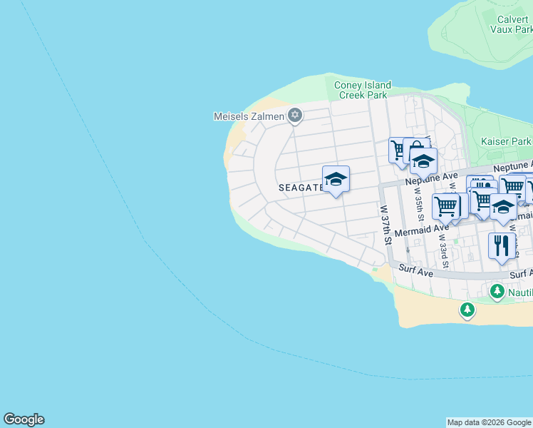 map of restaurants, bars, coffee shops, grocery stores, and more near 4409 Beach 49th Street in Brooklyn
