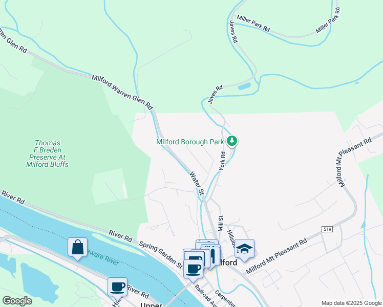 map of restaurants, bars, coffee shops, grocery stores, and more near 159 Preston Road in Milford