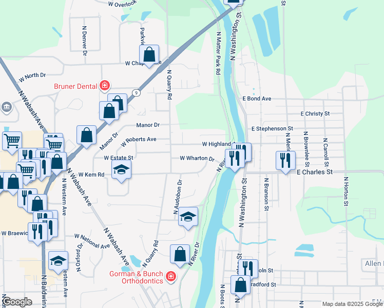 map of restaurants, bars, coffee shops, grocery stores, and more near 410 West Wharton Drive in Marion