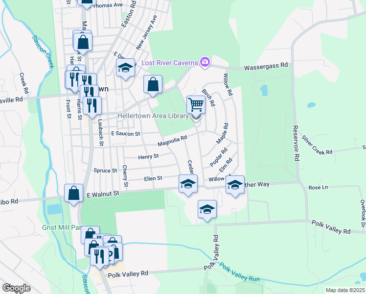 map of restaurants, bars, coffee shops, grocery stores, and more near 332 Cedar Road in Hellertown