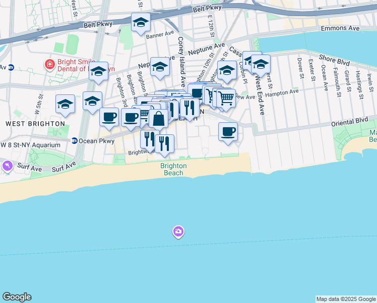 map of restaurants, bars, coffee shops, grocery stores, and more near 3317 Coney Island Avenue in Brooklyn