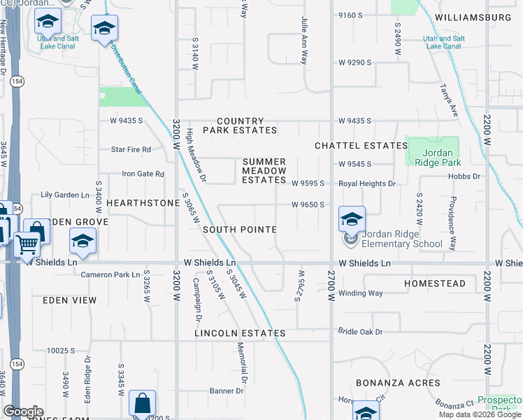 map of restaurants, bars, coffee shops, grocery stores, and more near 9706 Sweet Blossom Drive in South Jordan