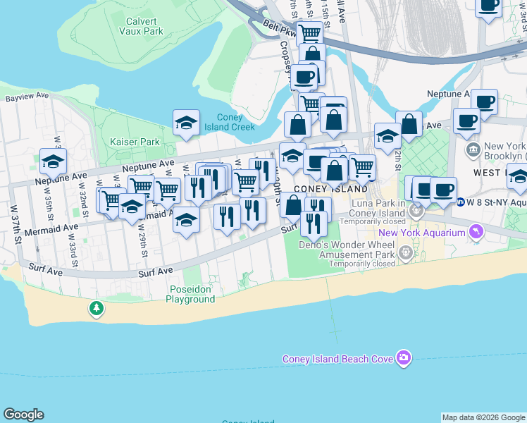 map of restaurants, bars, coffee shops, grocery stores, and more near 2007 Surf Avenue in Brooklyn