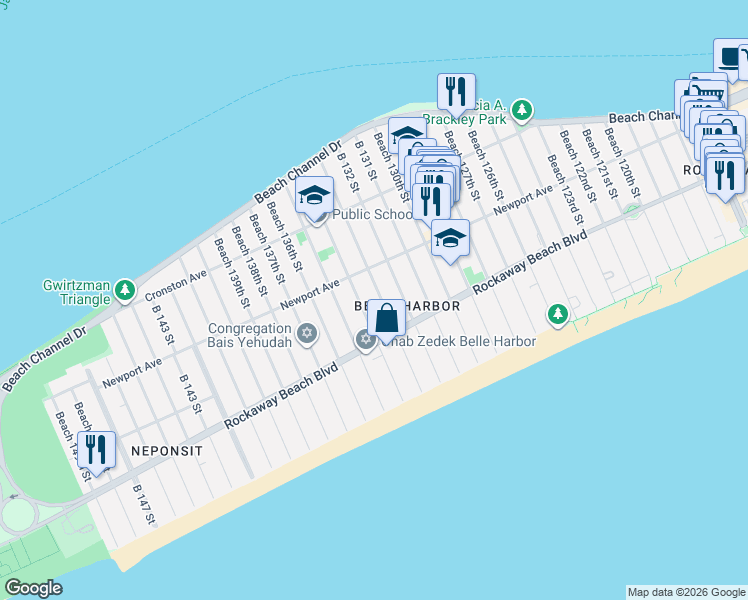 map of restaurants, bars, coffee shops, grocery stores, and more near 227 134 Street in Queens