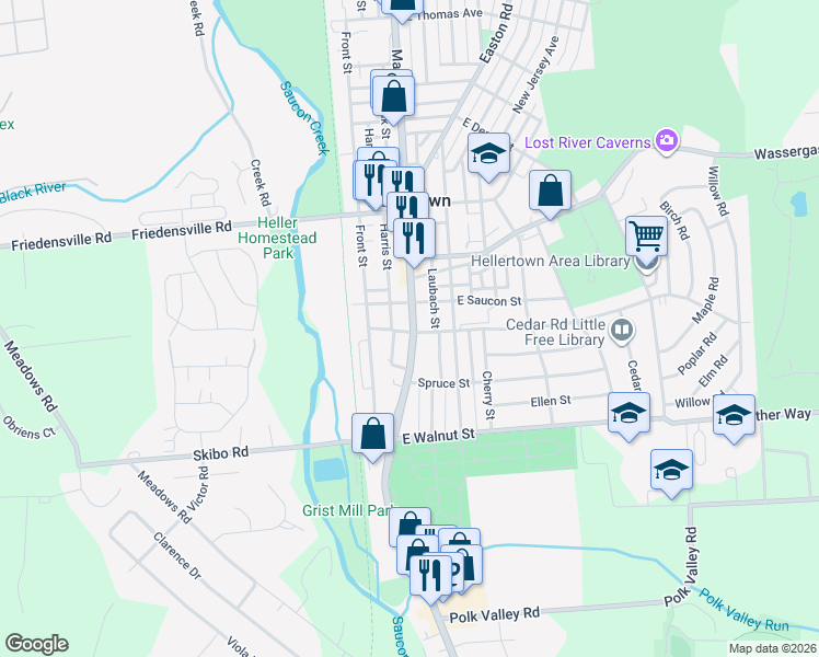 map of restaurants, bars, coffee shops, grocery stores, and more near 220 Pennsylvania 412 in Hellertown