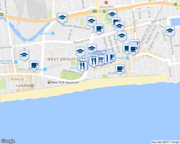 map of restaurants, bars, coffee shops, grocery stores, and more near 3101 Ocean Parkway in Brooklyn