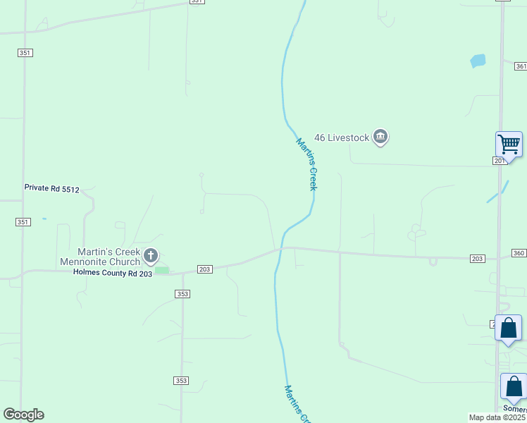map of restaurants, bars, coffee shops, grocery stores, and more near 5889 County Road 203 in Millersburg