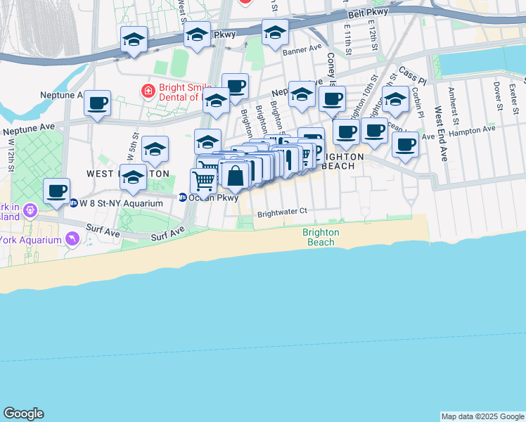 map of restaurants, bars, coffee shops, grocery stores, and more near 231 Brightwater Court in Brooklyn