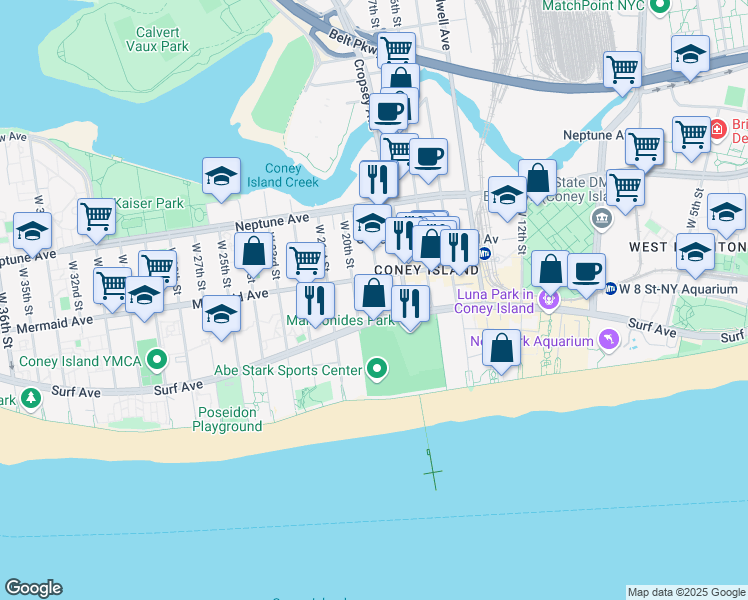 map of restaurants, bars, coffee shops, grocery stores, and more near 2926 West 19th Street in Brooklyn