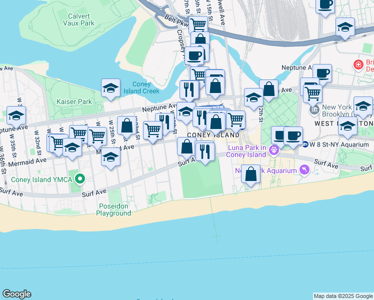 map of restaurants, bars, coffee shops, grocery stores, and more near 2926 West 19th Street in Brooklyn