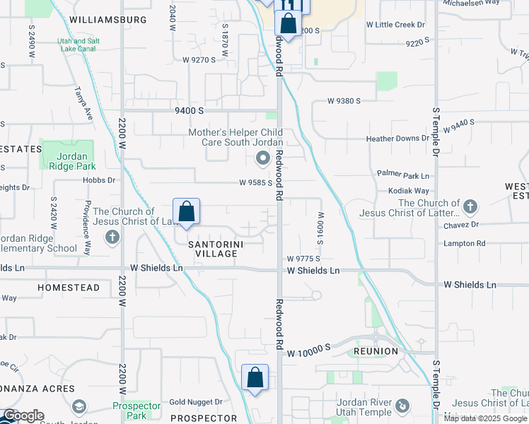 map of restaurants, bars, coffee shops, grocery stores, and more near Nikos Lane in South Jordan