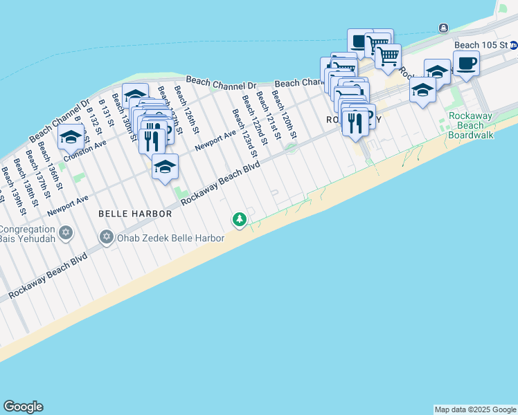 map of restaurants, bars, coffee shops, grocery stores, and more near 180 125 Street in Queens