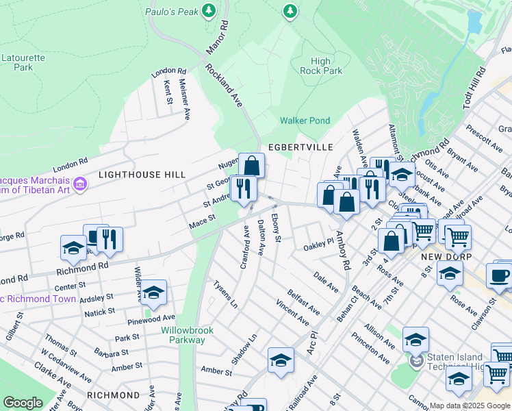 map of restaurants, bars, coffee shops, grocery stores, and more near 3171 Richmond Road in Staten Island
