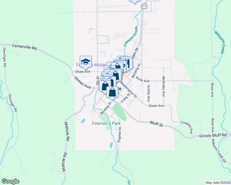 map of restaurants, bars, coffee shops, grocery stores, and more near 550 Washington Street in Ferndale