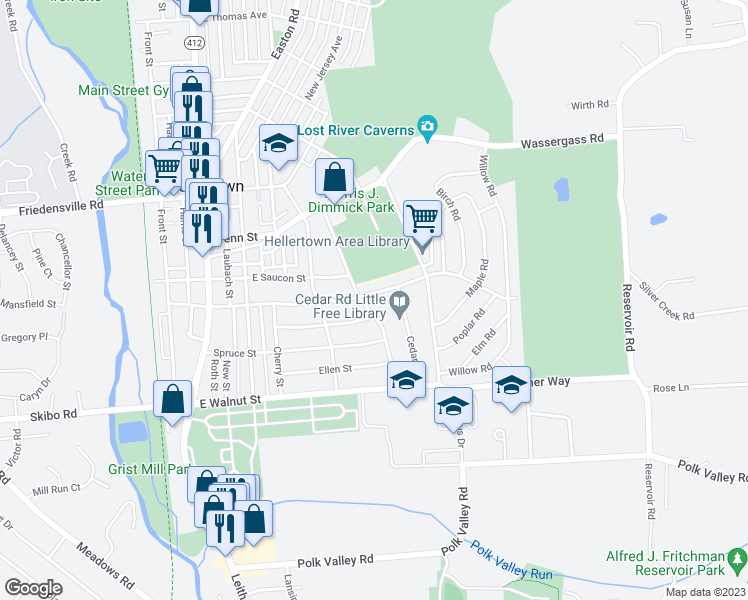map of restaurants, bars, coffee shops, grocery stores, and more near 730 Magnolia Road in Hellertown