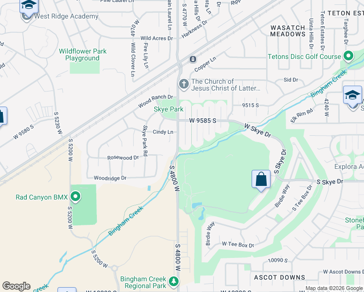 map of restaurants, bars, coffee shops, grocery stores, and more near 9660 Stornoway Circle in South Jordan