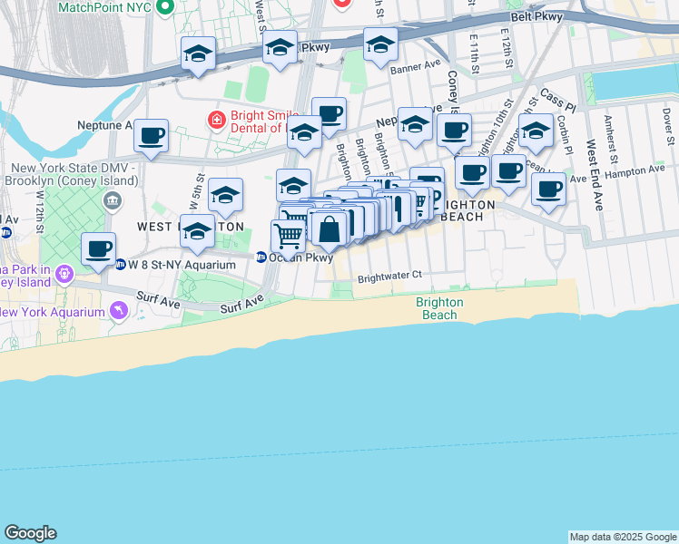 map of restaurants, bars, coffee shops, grocery stores, and more near 3111 Brighton 1st Place in Brooklyn