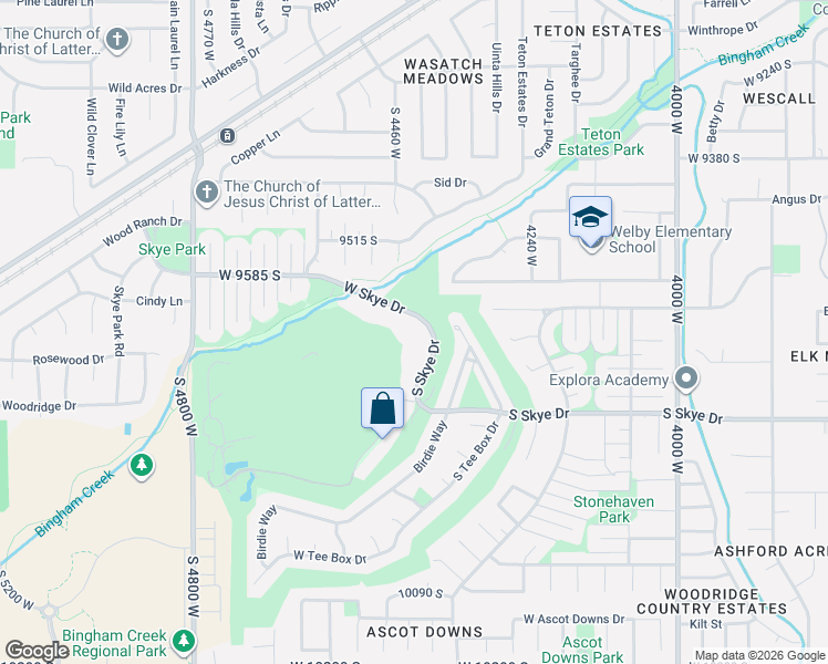 map of restaurants, bars, coffee shops, grocery stores, and more near 4418 West Skye Drive in South Jordan